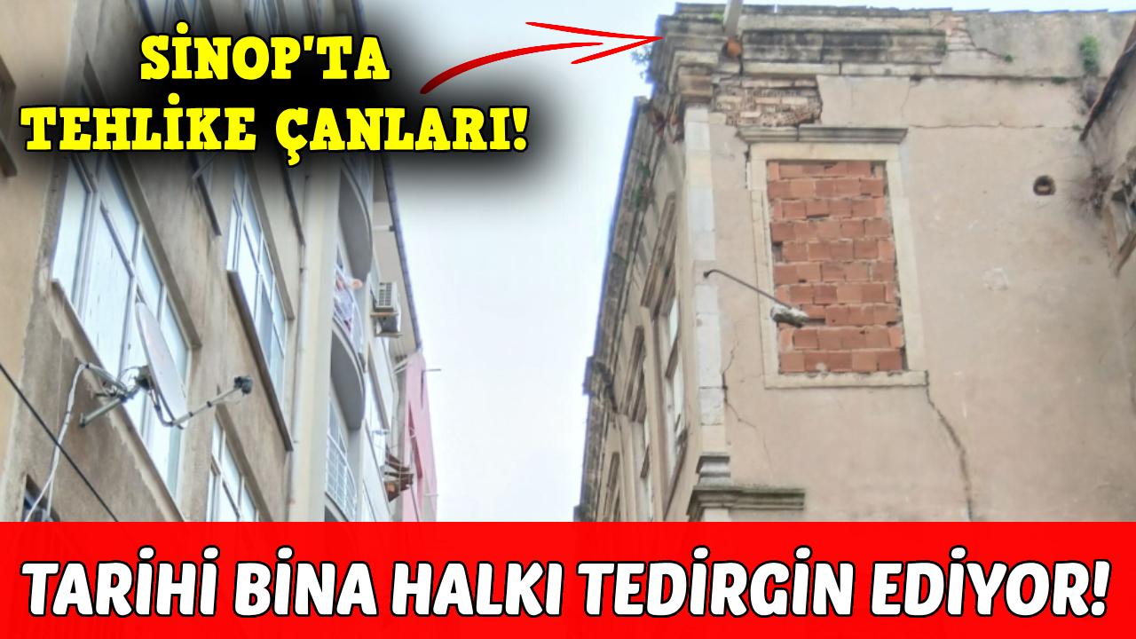Sinop’ta tarihi binanın çatısı tehlike saçıyor