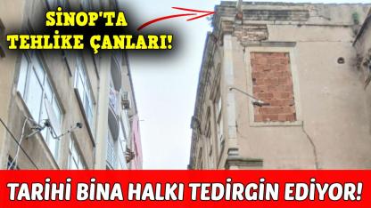 Sinop’ta tarihi binanın çatısı tehlike saçıyor