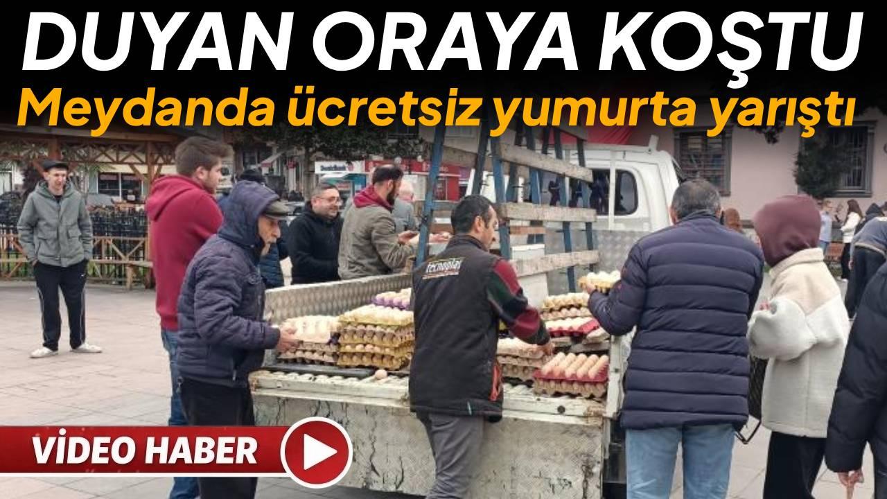 Cömert esnaf meydanda şov yaptı: 12 bin yumurtayı ücretsiz dağıttı