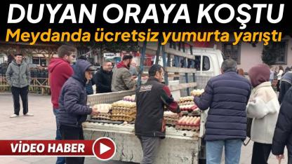 Cömert esnaf meydanda şov yaptı: 12 bin yumurtayı ücretsiz dağıttı