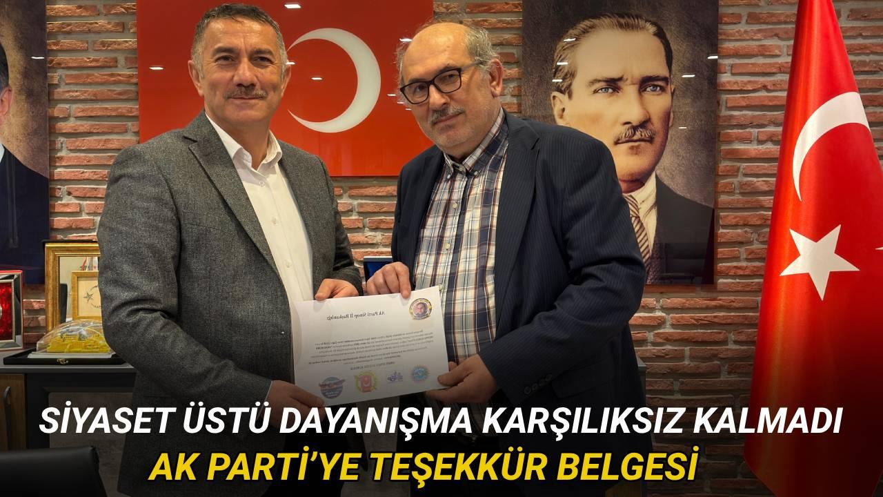 AK Parti Sinop İl Başkanlığı’na "Teşekkür" belgesi