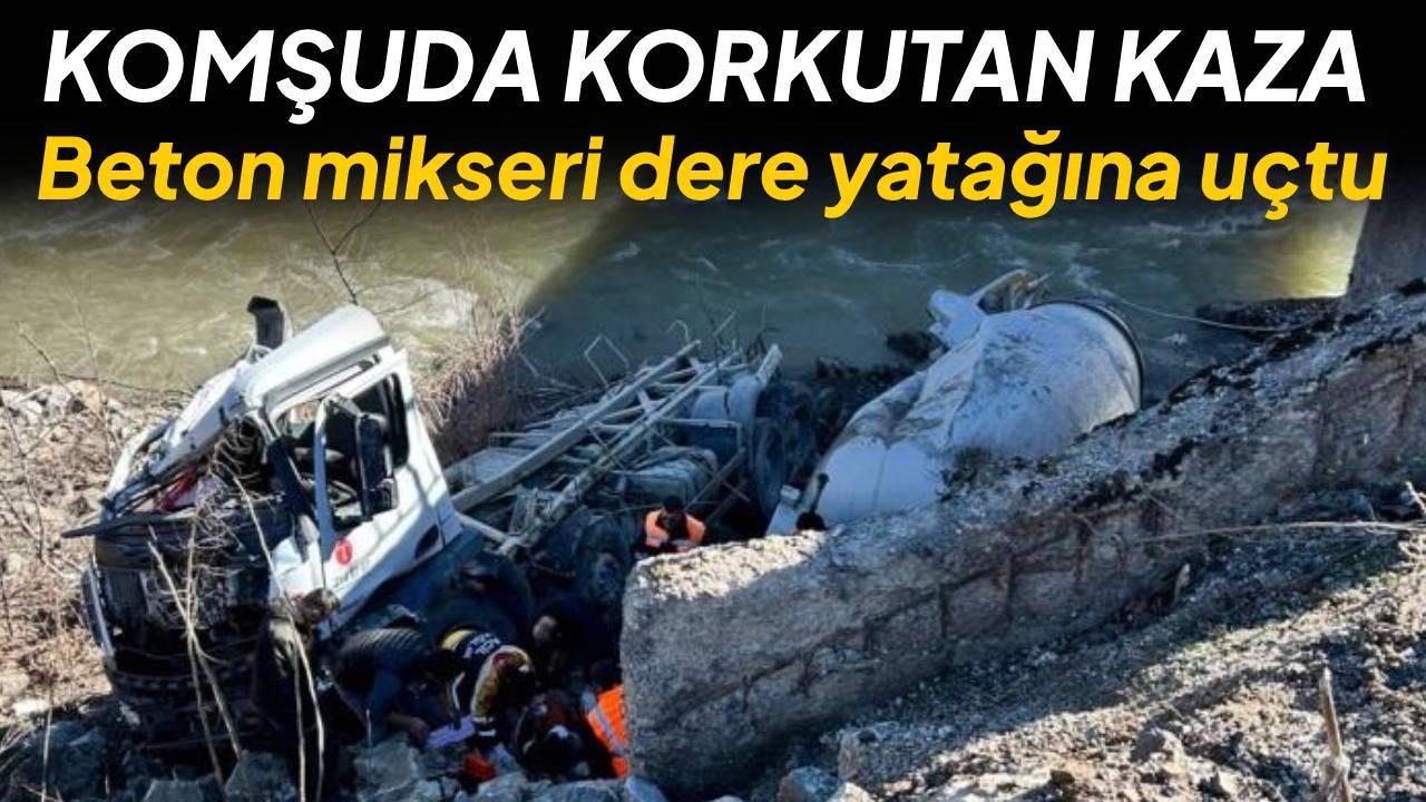 Beton mikseri dere yatağına uçtu: 1 yaralı