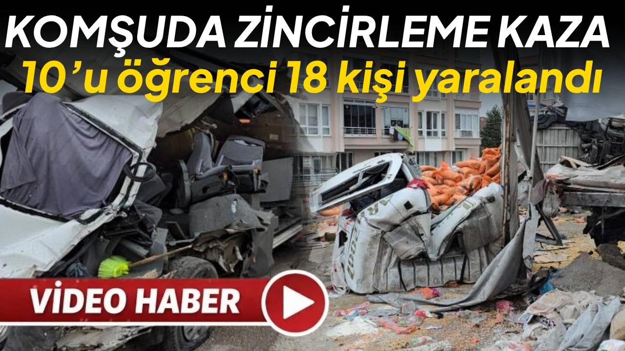 Freni patlayan tır dehşet saçtı: Öğrenci servisi dahil 7 araç birbirine girdi, 18 yaralı