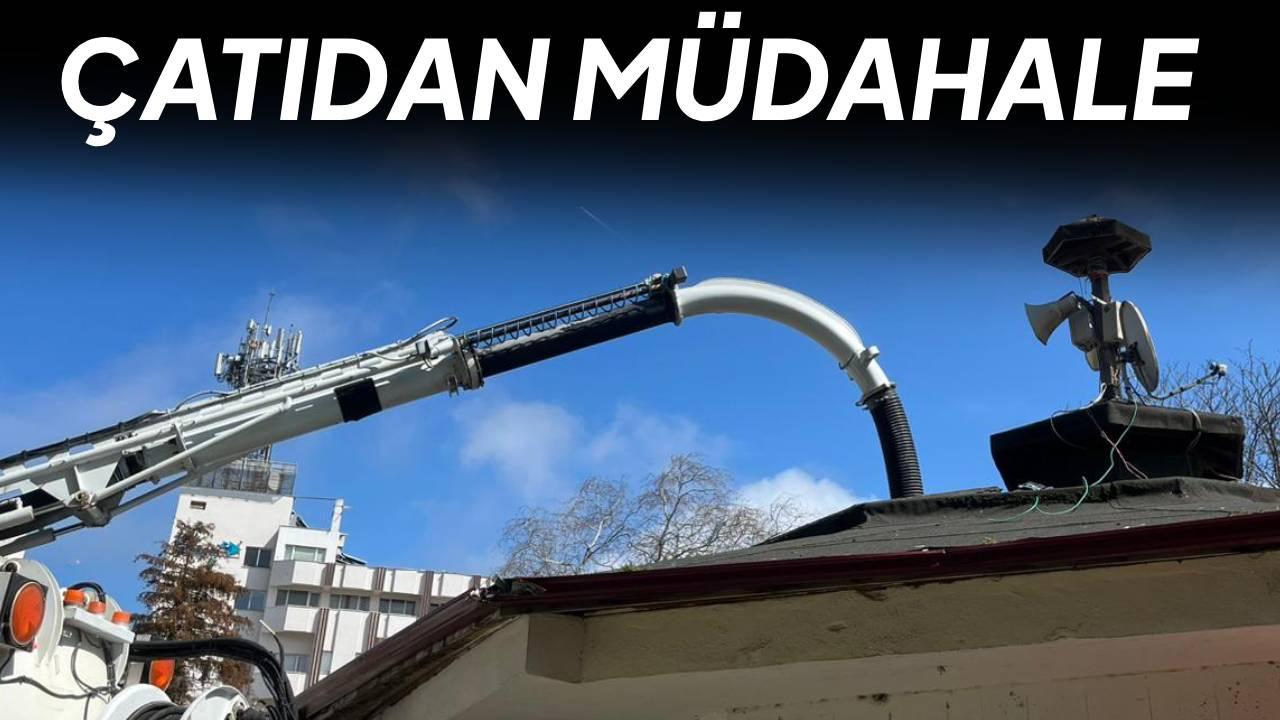 Hortumu çatıdan sarkıtıp temizlediler