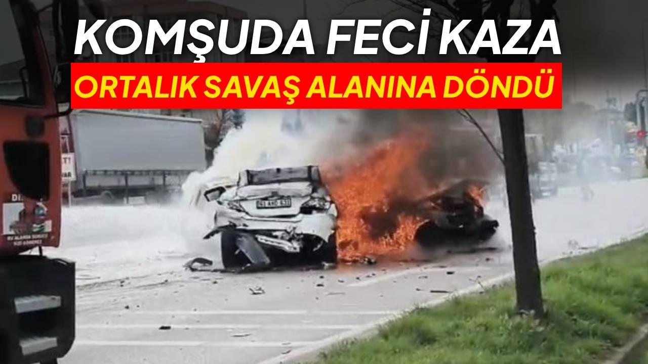 Samsun'da zincirleme kaza: 3 otomobil alev alev yandı, 4 yaralı