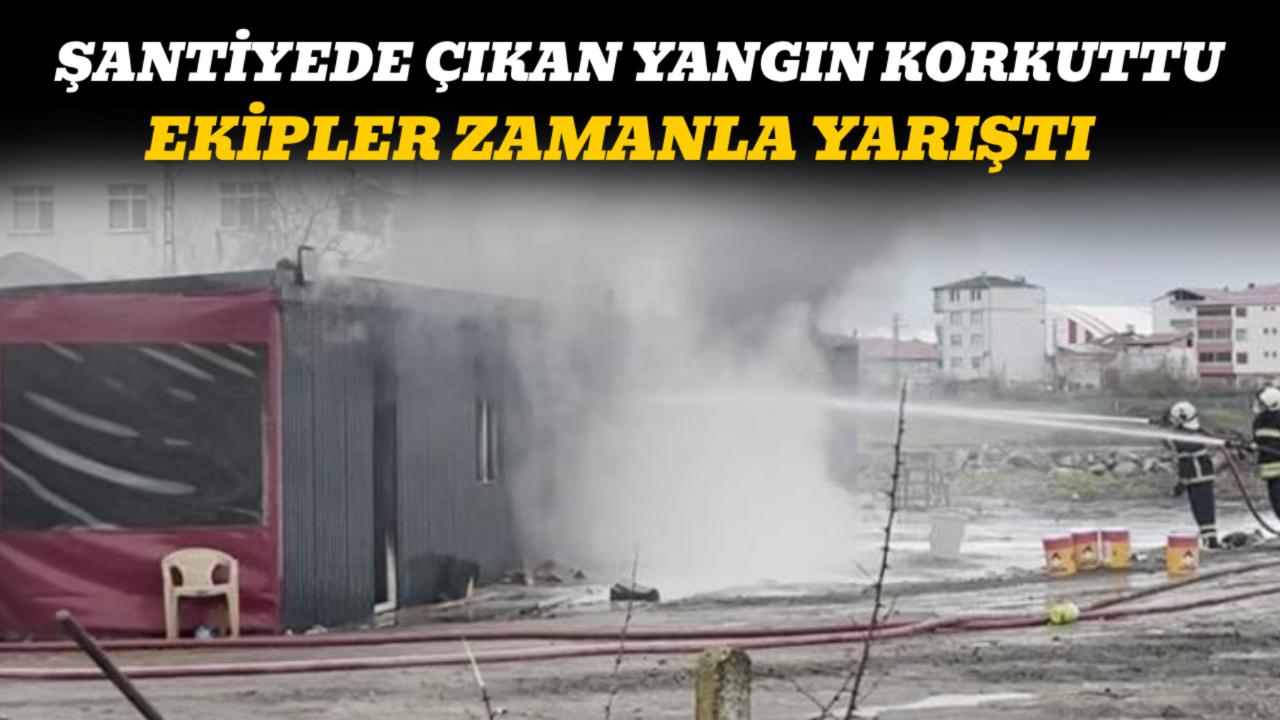 Şantiyede çıkan yangında konteyner kullanılamaz hale geldi