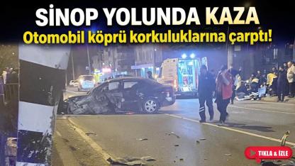 Sinop yolunda  kediye çarpmamak için manevra yapan sürücü kaza yaptı