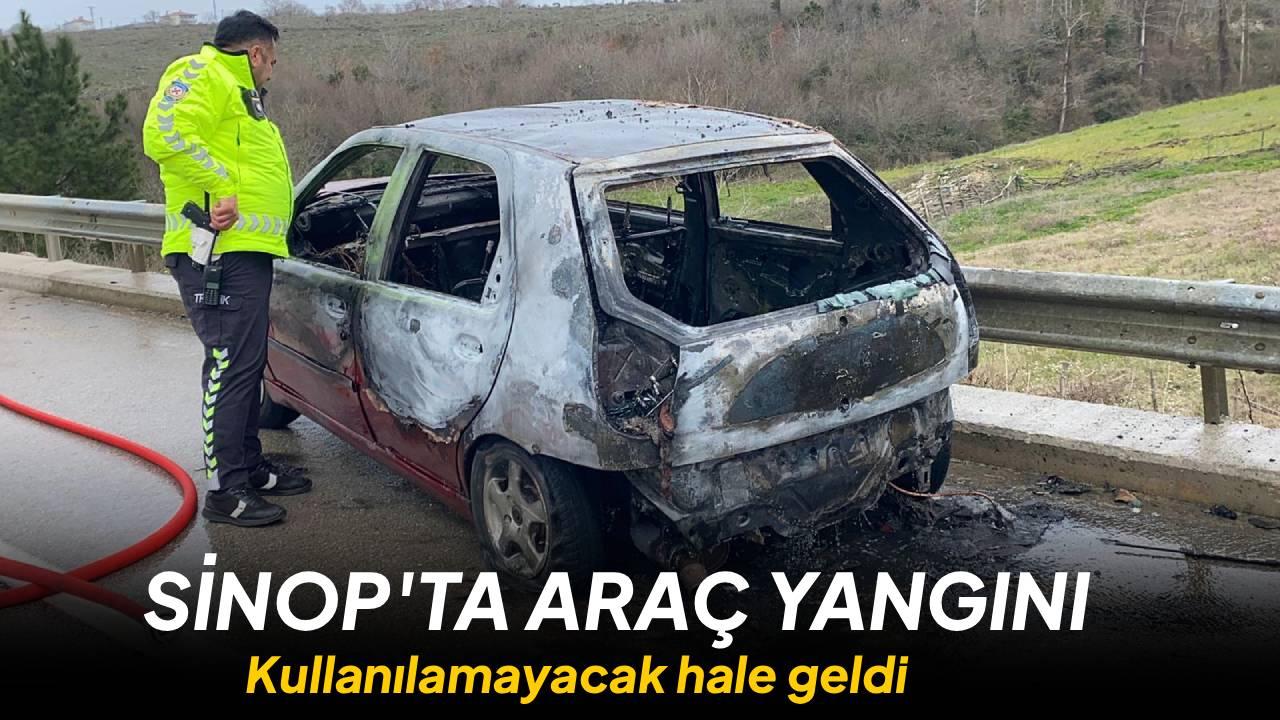 Sinop’ta hareket halindeki otomobil alev alev yandı: 2 yaralı