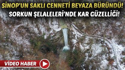 Sorkun Şelaleleri’nde kar manzarası kartpostallık görüntüler oluşturdu