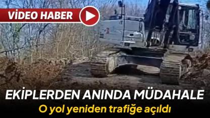 Heyelan yolu daralttı, ekipler harekete geçti