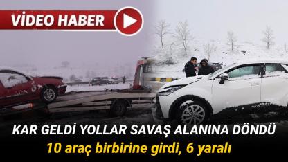 Kar yağışı kazayı beraberinde getirdi: 10 aracın karıştığı kazada 6 kişi yaralandı