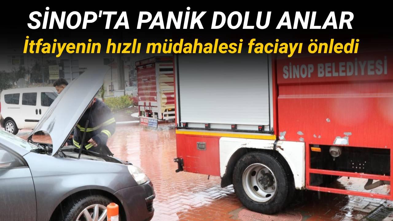 Sinop'ta korkutan araç yangını