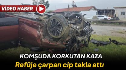 D100'da refüje çarpan cip yatakla attı: 4 yaralı