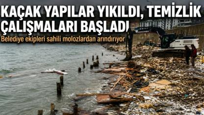 Yıkım sonrası ekipler temizlik çalışmasına geçti