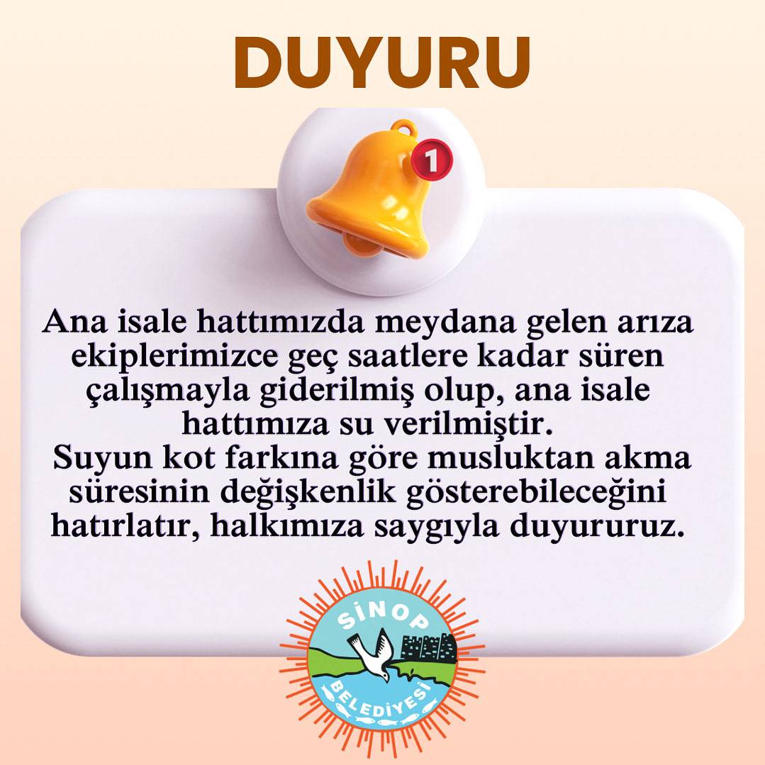 Sinop’ta ana isale hattındaki arıza giderildi
