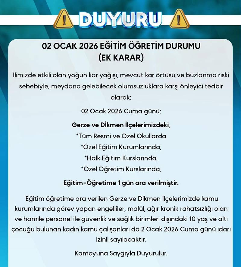 Sinop’un 2 ilçesinde daha eğitime kar engeli