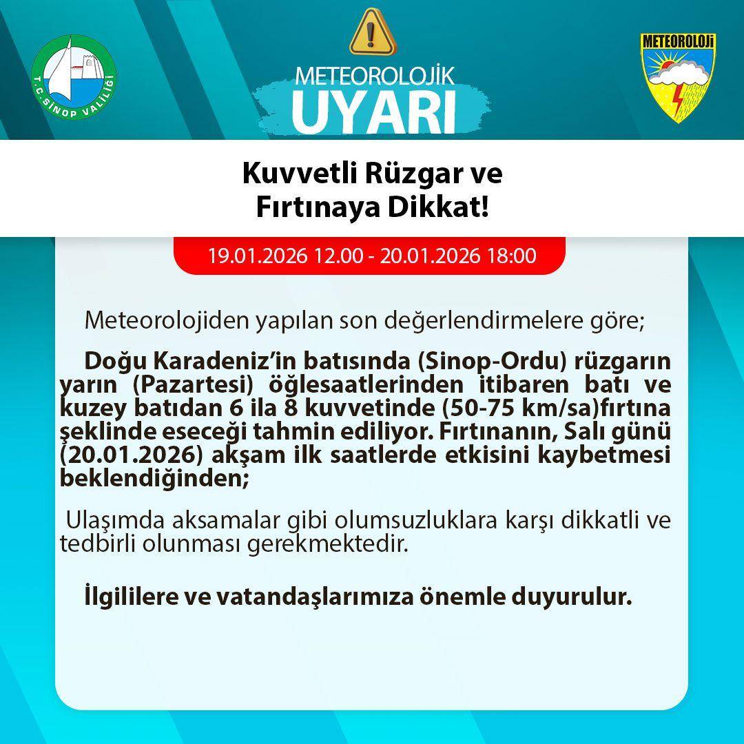 Sinop için fırtına uyarısı yapıldı