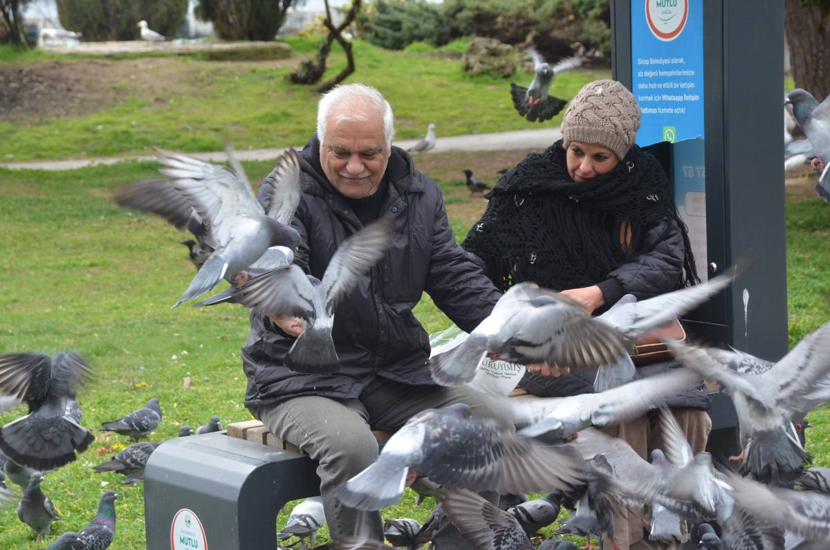 Sinop’ta iç ısıtan görüntü: Güvercinler avucundan beslendi