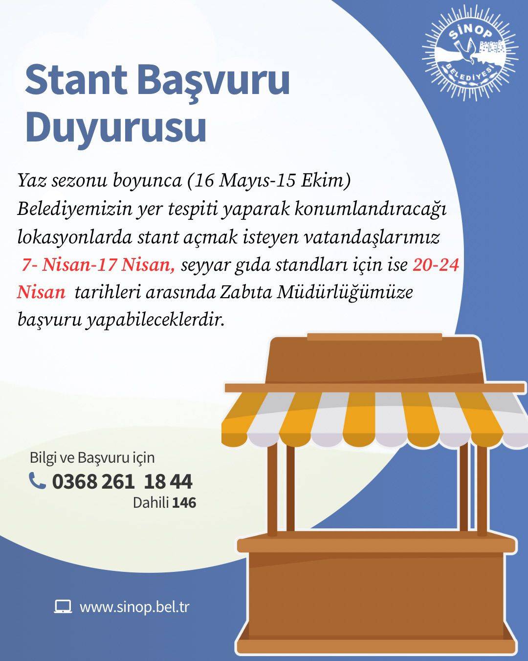 Sinop Belediyesi stant başvurularını başlattı