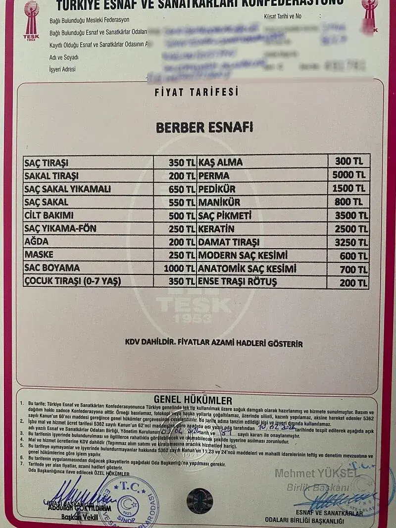 Sinop'ta berber fiyatlarına zam
