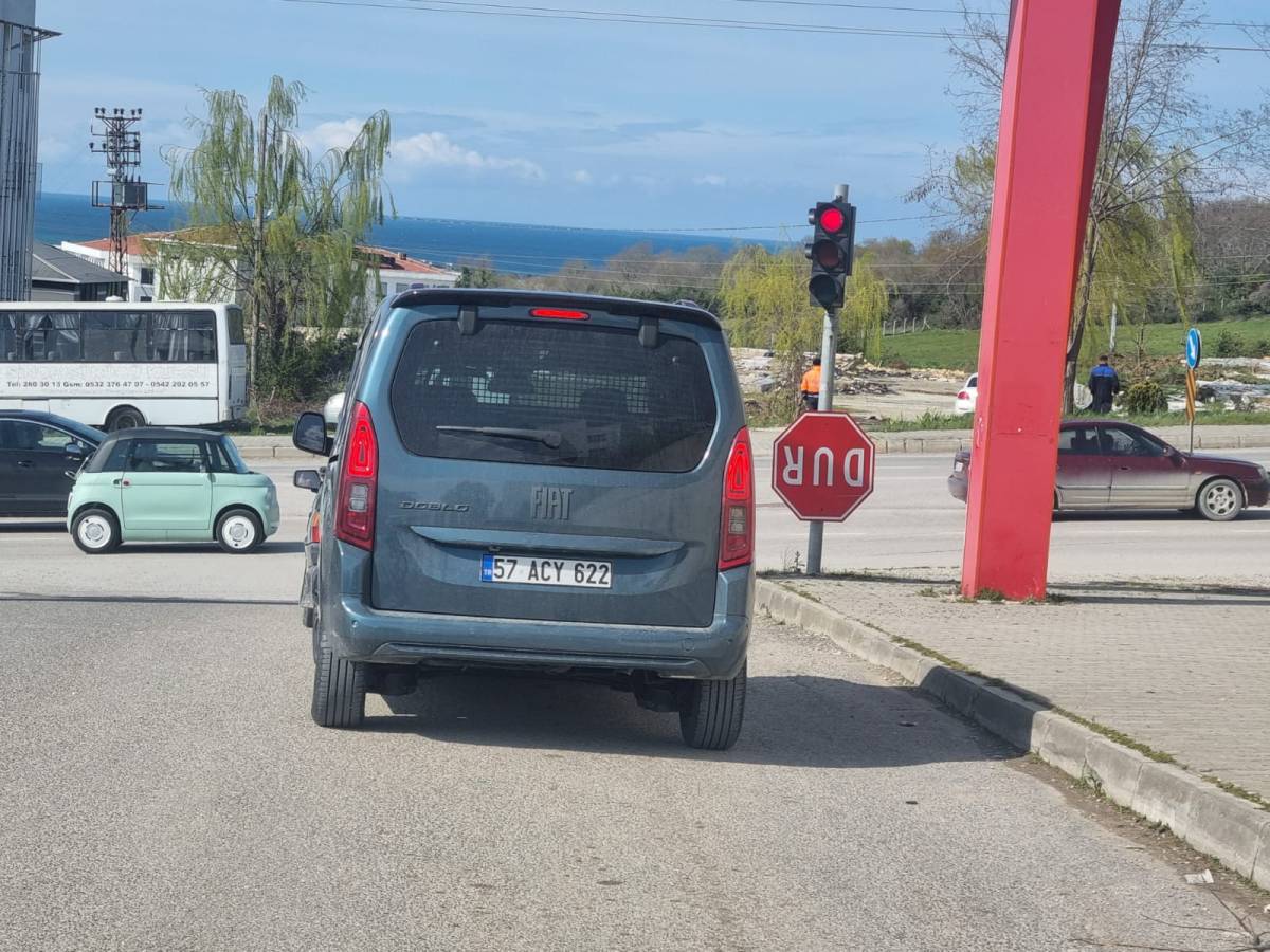 Sinop’ta trafik lambasında ilginç görüntü