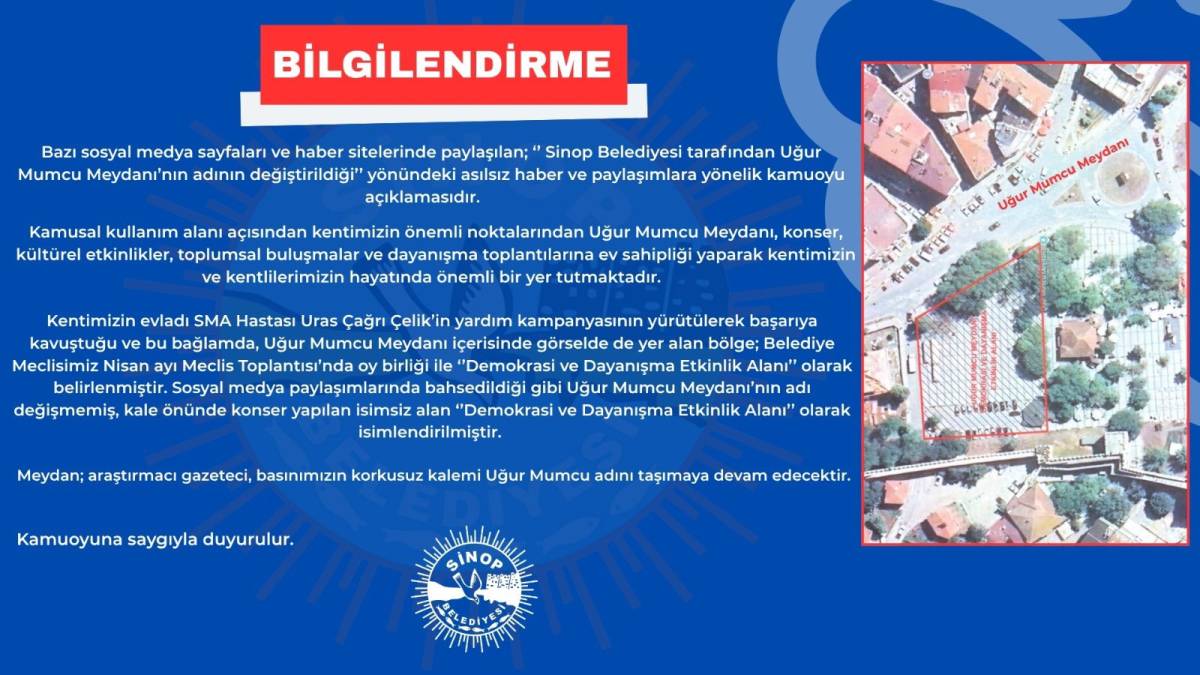 Sinop Uğur Mumcu Meydanı'nın adı değişiyor mu? O iddia hakkında flaş gelişme